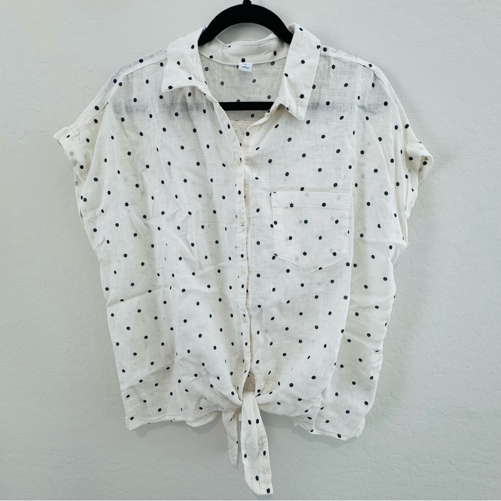 Old Navy Short Sleeve Blouse - White w/ polka dot print - Size XL